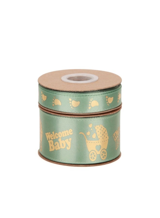 Meseey 2 Rolls Total 20 Yards Welcome Baby Ribbon Sage Green and Gold Foot Print Ribbons for Crafts Cake Baby Shower Birthday,Gift Wrapping, Party Decoration (sage Green) - Image 3